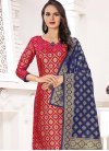 Art Silk Navy Blue and Red Pant Style Salwar Suit - 1