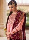 Maroon and Pink Jacquard Silk Designer Kameez Style Lehenga Choli - 1