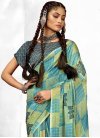 Olive and Teal Abstract Print Work Contemporary Style Saree - 1