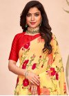Digital Print Work Red and Yellow Trendy Classic Saree - 1