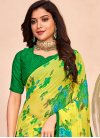 Faux Georgette Green and Yellow Digital Print Work Contemporary Style Saree - 1