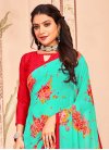 Red and Turquoise Designer Traditional Saree For Casual - 1