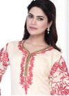 Luxurious Embroidered Work Art Silk Cream Readymade Salwar Suit For Ceremonial - 1