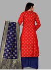 Jacquard Navy Blue and Red Woven Work Designer Palazzo Salwar Suit - 1