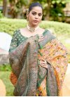 Digital Print Work Bottle Green and Mustard Contemporary Style Saree - 1