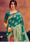 Red and Teal Designer Traditional Saree - 1