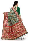 Bottle Green and Red Print Work Contemporary Style Saree - 2