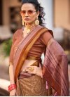 Abstract Print Work Cotton Brown and Wine Designer Contemporary Style Saree - 1
