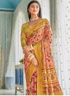 Gold and Peach Digital Print Work Contemporary Style Saree - 1