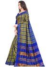 Blue and Olive Strips Print Work Designer Traditional Saree - 1