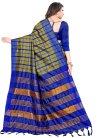 Blue and Olive Strips Print Work Designer Traditional Saree - 2