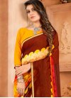 Maroon and Mustard Faux Georgette Contemporary Style Saree - 1