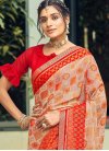 Print Work Beige and Red Contemporary Style Saree - 1