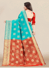 Firozi and Red Contemporary Style Saree - 2