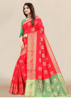 Art Silk Green and Red Designer Contemporary Saree - 1