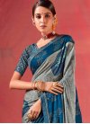 Blue and Grey Abstract Print Work Designer Contemporary Saree - 1