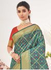 Red and Teal Woven Work Designer Contemporary Saree - 1