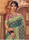 Fuchsia and Teal Woven Work Contemporary Style Saree - 1
