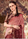 Maroon and Pink Floral Work Designer Contemporary Saree - 1