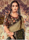 Beige and Bottle Green Floral Work Contemporary Style Saree - 1