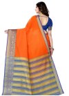 Navy Blue and Orange Cotton Designer Contemporary Style Saree - 2