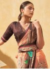 Faux Georgette Coffee Brown and Peach Traditional Designer Saree For Ceremonial - 1