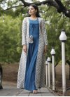 Blue and Off White Digital Print Work Readymade Floor Length Gown - 3