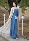 Blue and Off White Digital Print Work Readymade Floor Length Gown - 1