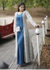 Blue and Off White Digital Print Work Readymade Floor Length Gown - 2