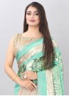 Beige and Turquoise Embroidered Work Contemporary Style Saree - 1