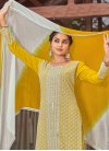 Mustard and White Readymade Designer Salwar Suit For Ceremonial - 1