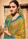 Olive and Teal Embroidered Work Contemporary Style Saree - 1