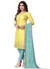 Aqua Blue and Yellow  Pant Style Salwar Kameez - 1