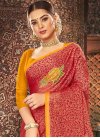 Floral Work Mustard and Red Designer Contemporary Saree - 1
