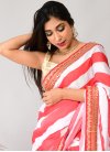 Red and White Satin Georgette Traditional Designer Saree - 1