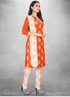 Digital Print Work Orange and White Cotton Blend Trendy Churidar Salwar Suit - 1