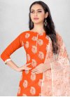 Digital Print Work Orange and White Cotton Blend Trendy Churidar Salwar Suit - 3