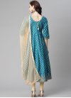 Beige and Light Blue Cotton Readymade Designer Salwar Suit - 1