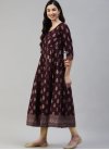 Foil Print Work Beige and Purple Cotton Readymade Designer Salwar Suit - 1