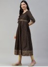 Beige and Black Cotton Readymade Salwar Suit - 1