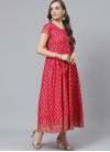 Foil Print Work Beige and Rose Pink Cotton Readymade Designer Salwar Suit - 1