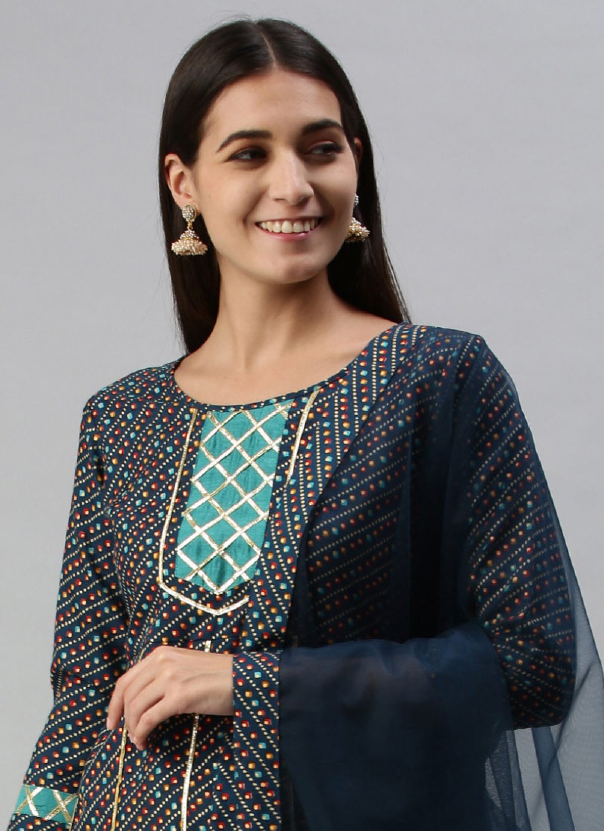 Buy Navy Blue and White Bandhej Print Work Readymade Palazzo Salwar ...