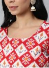 Red and White Cotton Readymade Palazzo Salwar Kameez - 2
