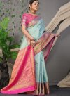 Firozi and Rose Pink Woven Work Traditional Designer Saree - 1