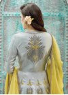 Silk Grey and Yellow Embroidered Work Long Length Designer Suit - 1