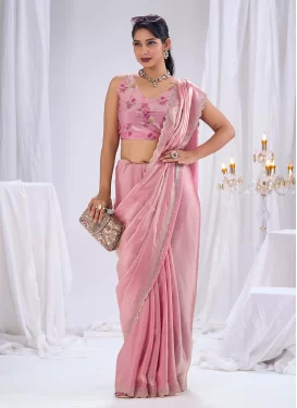 Digital Print Work Trendy Saree For Festival in Pink