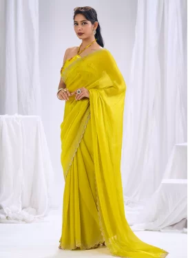 Fendi Silk Classic Saree with Digital Print Work for Women in Yellow