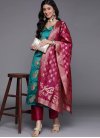 Rani and Teal Art Silk Pant Style Salwar Kameez - 2