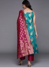 Rani and Teal Art Silk Pant Style Salwar Kameez - 1