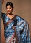 Satin Blue and Off White Designer Contemporary Style Saree For Festival - 3